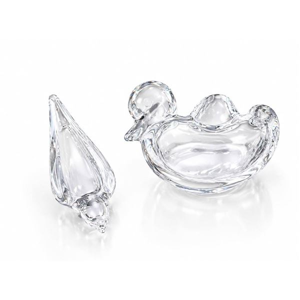 Val Saint Lambert Crystal Bird Sculptures, Two Pieces, Signed