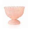 Image 1 : Pink Pressed Glass Pedestal Bowl with Scalloped Edge and Embossed Phoenix Design