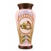 Image 1 : Decorative Pink opaline Vase with Painted Scene of Two Girls and Gold Detailing