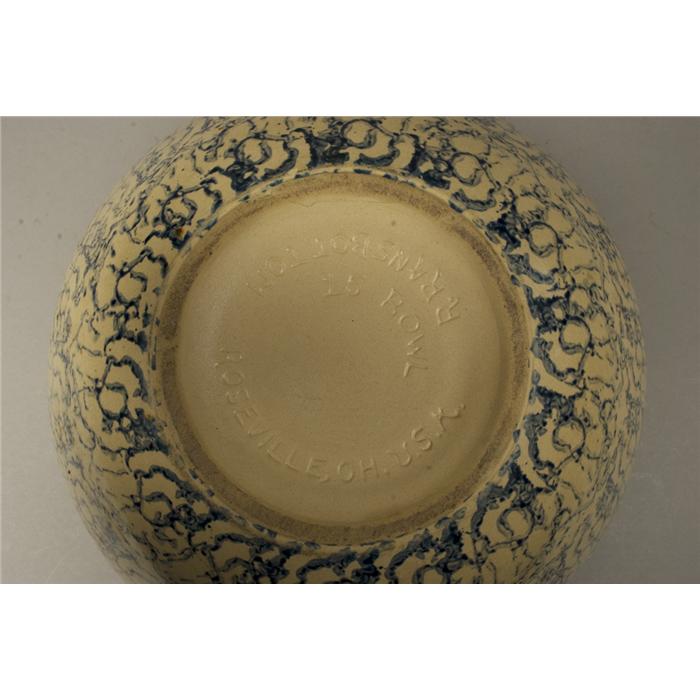 Antique Roseville Blue & White Spongeware Bowl