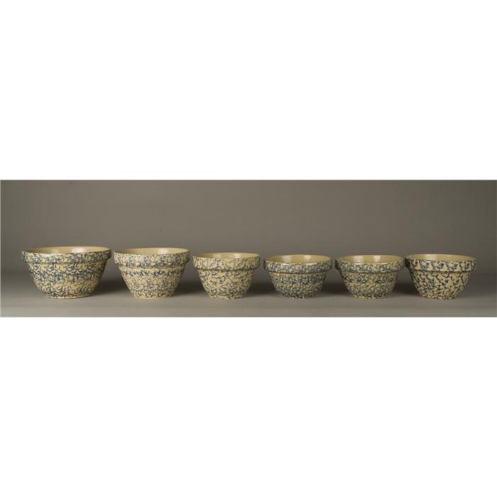 6 Roseville Blue & White Spongeware Bowls