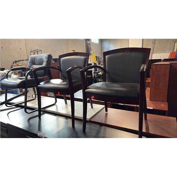 2 BLACK MAHOGANY FRAME ARMCHAIRS