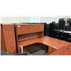 Image 1 : CHERRY CORNER COMPUTER DESK COMES WITH HUTCH APPROX 6'X6'