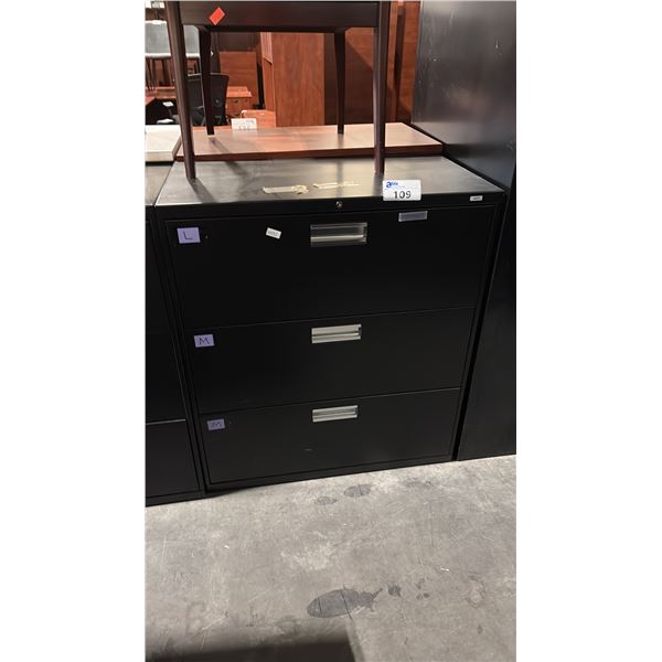 BLACK 3 DRAWER LATERAL FILE CABINET