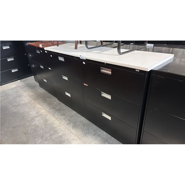BLACK 6 DRAWER LATERAL FILE CABINET WITH APPROX 6' TOP