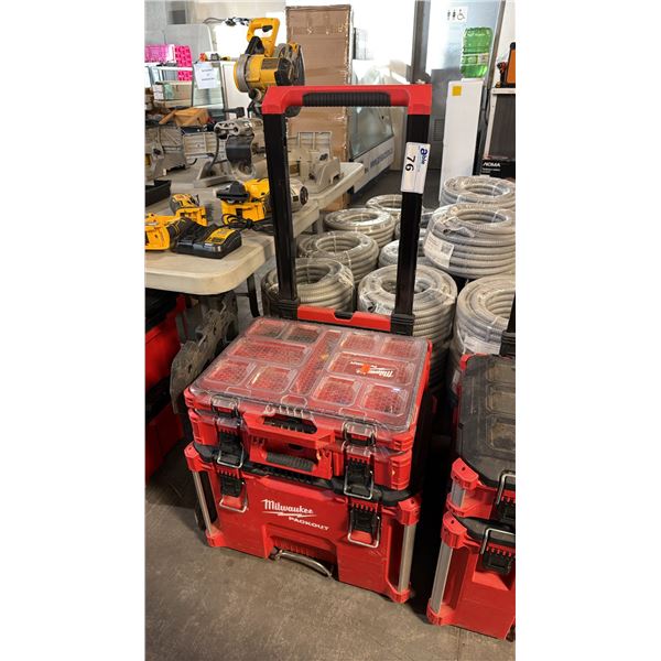MILWAUKEE PACKOUT RED AND BLACK  3 LEVEL MODULAR TOOL BOX STORAGE SYSTEM WTH SMALL PARTS ORGANIZER