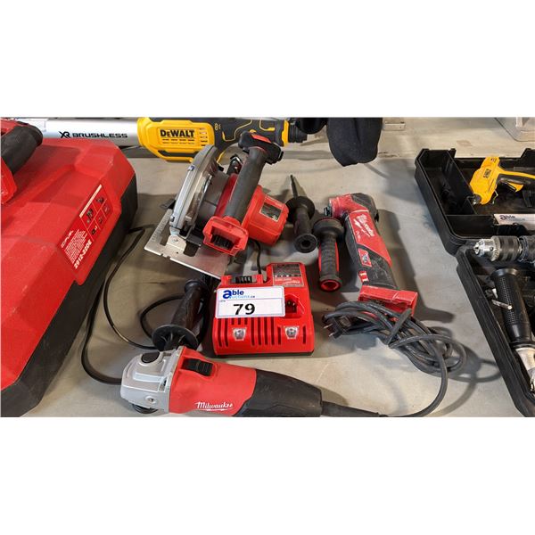 6 PIECE MILWAUKEE TOOL SET WITH 4/2" GRINDER, OSCILLATING MULTI-TOOL, 6/5" CIRCULAR SAW AND
