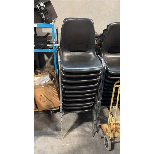10 BLACK PLASTIC STACKING CHAIRS