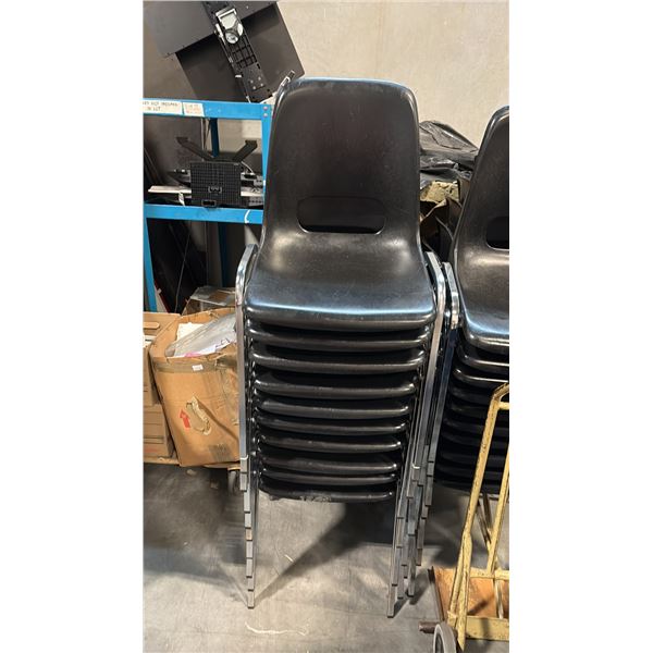 10 BLACK PLASTIC STACKING CHAIRS