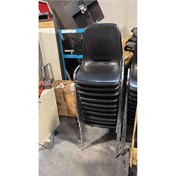 10 BLACK PLASTIC STACKING CHAIRS