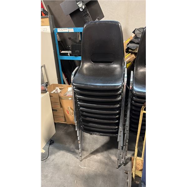 10 BLACK PLASTIC STACKING CHAIRS