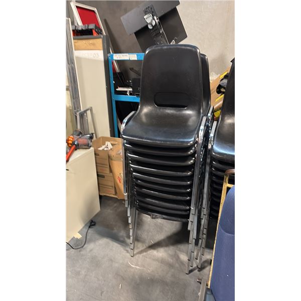 10 BLACK PLASTIC STACKING CHAIRS