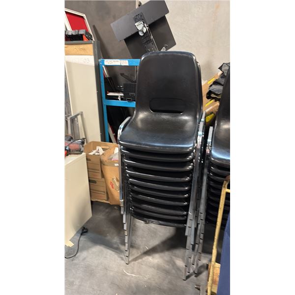 10 BLACK PLASTIC STACKING CHAIRS
