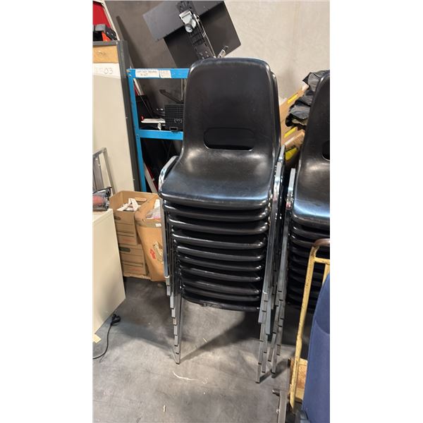 10 BLACK PLASTIC STACKING CHAIRS