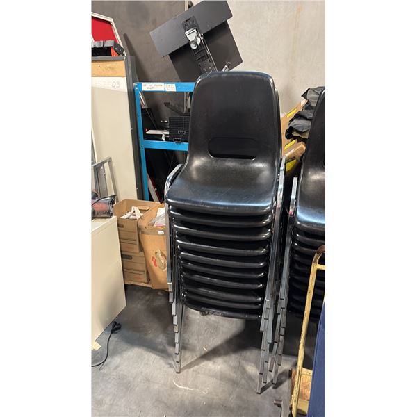 10 BLACK PLASTIC STACKING CHAIRS