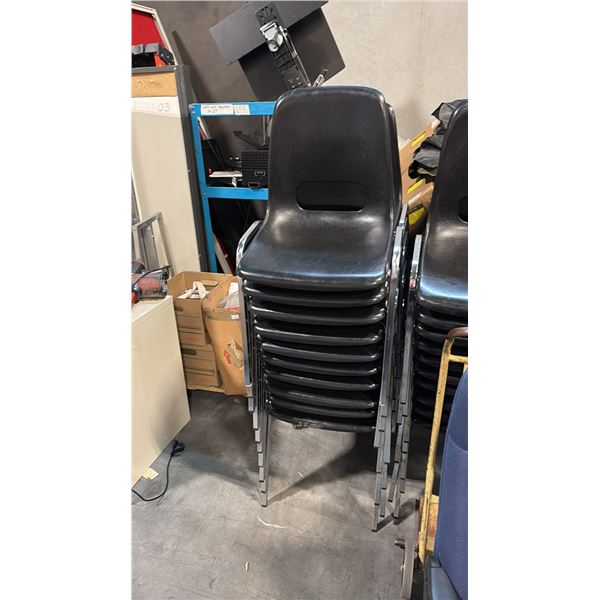10 BLACK PLASTIC STACKING CHAIRS