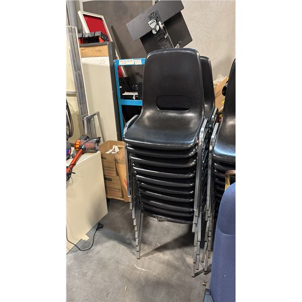 10 BLACK PLASTIC STACKING CHAIRS
