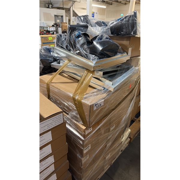 ASSORTED HEAT PUMPS COMPONENTS INCL RUBBER FOOT SUPPORTS VENTILATING FANS AND ATTACHMENTS