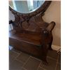 Image 3 : Ornate Carved Wood Hall Tree With Mirror Bench