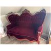 Image 1 : Carved Wood Victorian Red Velvet Settee