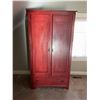 Image 1 : Red Painted Wooden Armoire With Carved Doors