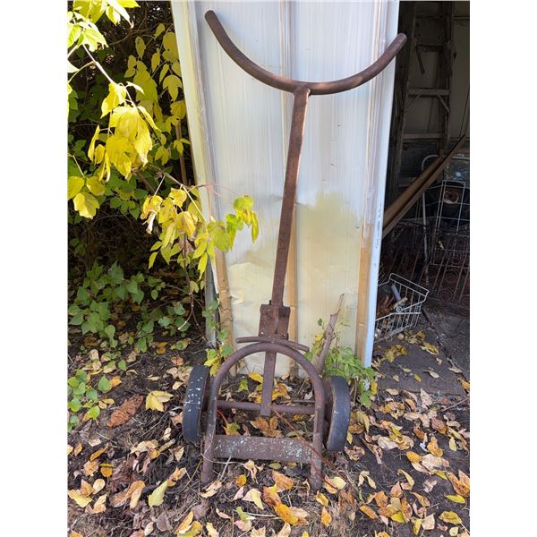 Antique Iron Two-Wheel Barrel Warehouse Cart