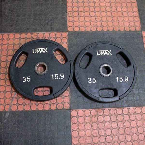 BAILIFF SEIZED: 2X UMAX RUBBER WEIGHT PLATES 35LB
