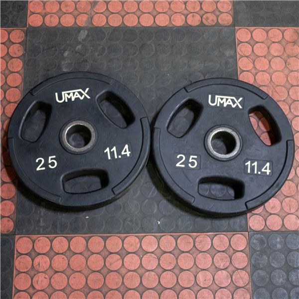 BAILIFF SEIZED: 2X UMAX RUBBER WEIGHT PLATES 25LB