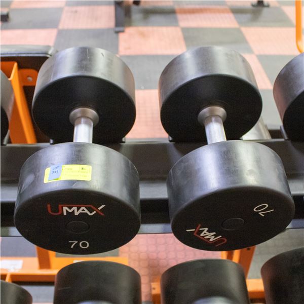 BAILIFF SEIZED: 2X UMAX RUBBER DUMBBELLS 70LB