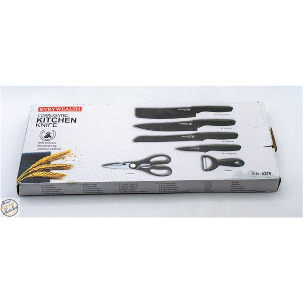 NEW 6PC KITCHEN KNIFE BLOCK SET HIGH-