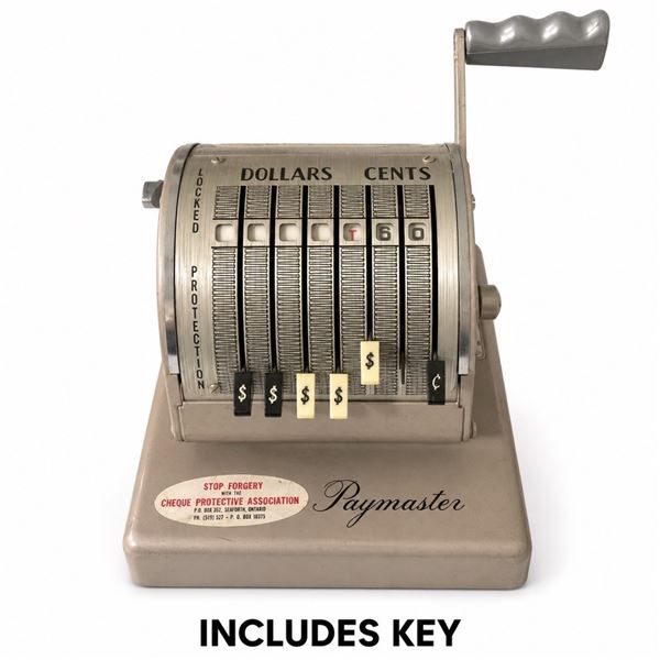 VINTAGE PAYMASTER MANUAL CHEQUE WRITER WITH KEY