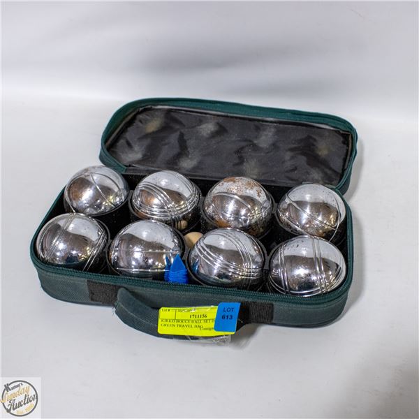 KIRKO BOCCE BALL SET IN CLOTH GREEN TRAVEL BAG