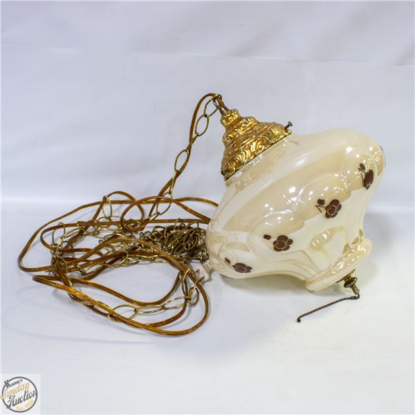 VINTAGE GLASS CEILING LAMP SHADE WITH BRASS