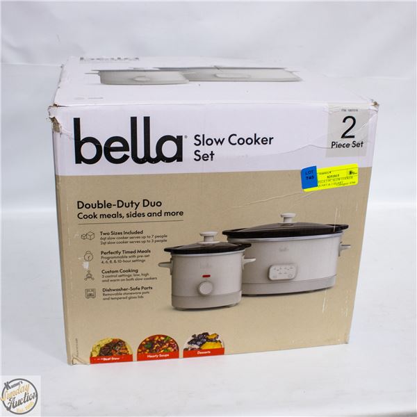 NEW BELLA 2 PC SLOW COOKER SET, 6 QUART & 2 QUART