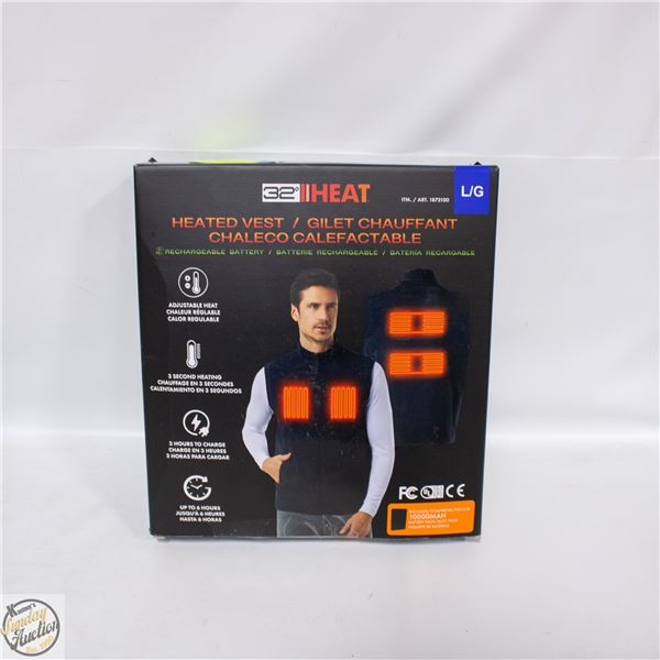 NEW 32 HEAT RECHARGEABLE HEATED VEST, SIZE LARGE