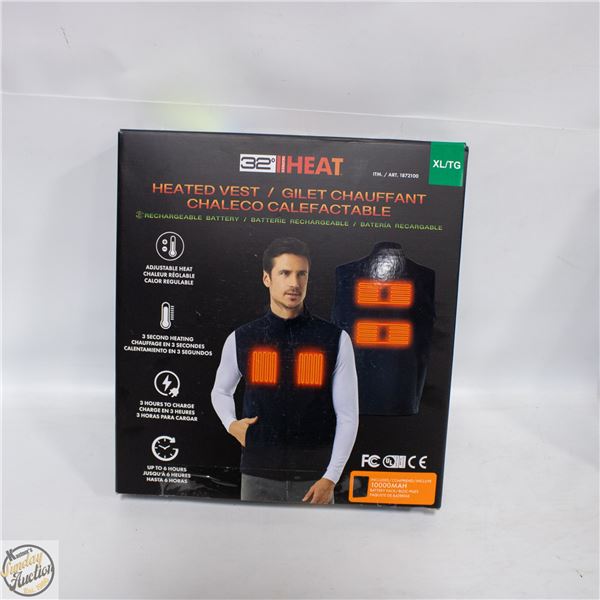 NEW 32 HEAT RECHARGEABLE HEATED VEST, SIZE XL