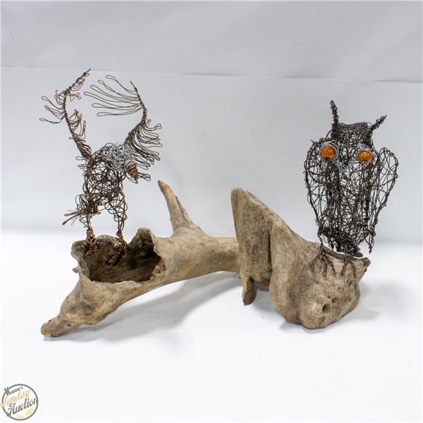 PAIR OF FOLK ART HANDMADE WIRE BIRD DECOR PCS (2)