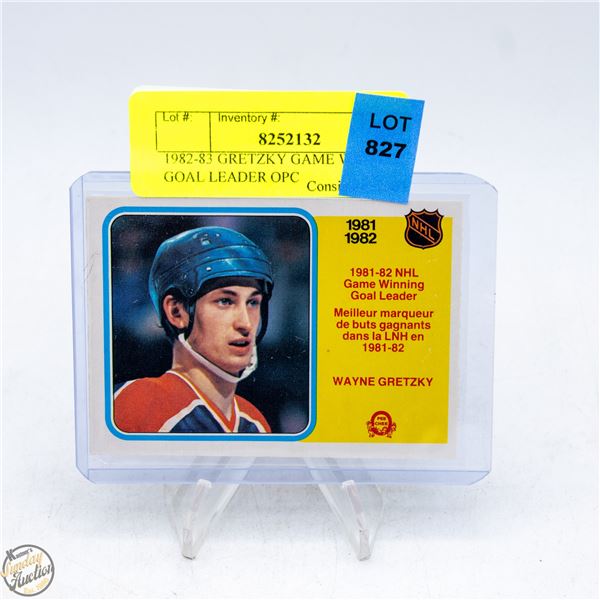 1982-83 GRETZKY GAME WINNING GOAL LEADER OPC