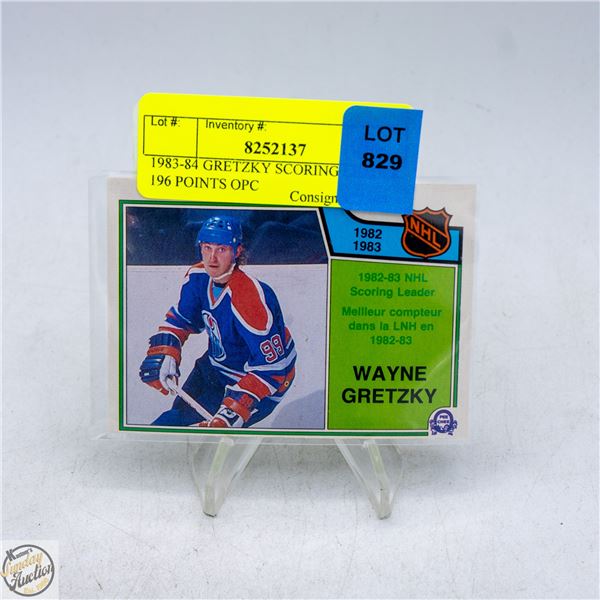 1983-84 GRETZKY SCORING LEADER 196 POINTS OPC