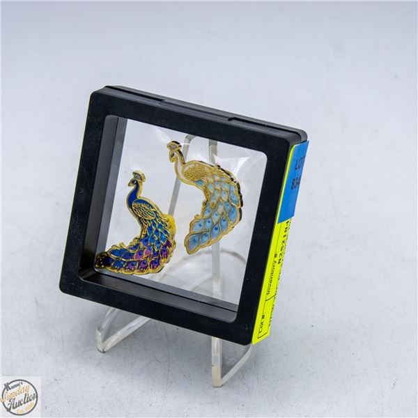 NEW 2PC PEACOCK PINS WITH ENAMEL FILLED