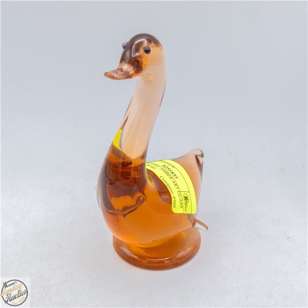 MID CENTURY AMBER ART GLASS BIRD FIGURINE