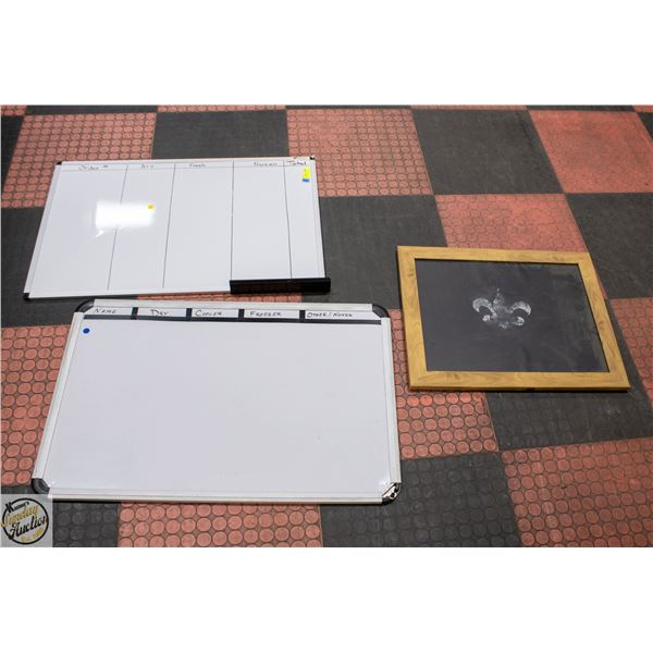 LOT OF 2 WHITEBOARDS AND CHALK BOARD