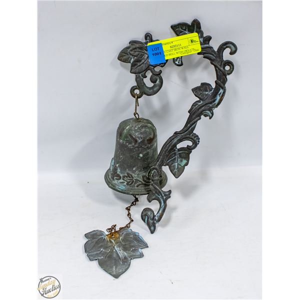 VINTAGE CAST IRON WALL MOUNTED BELL WITH ORNATE-