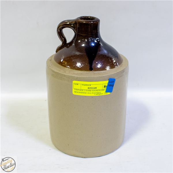 VINTAGE 2-TONE STONEWARE MOONSHINE JUG POTTERY