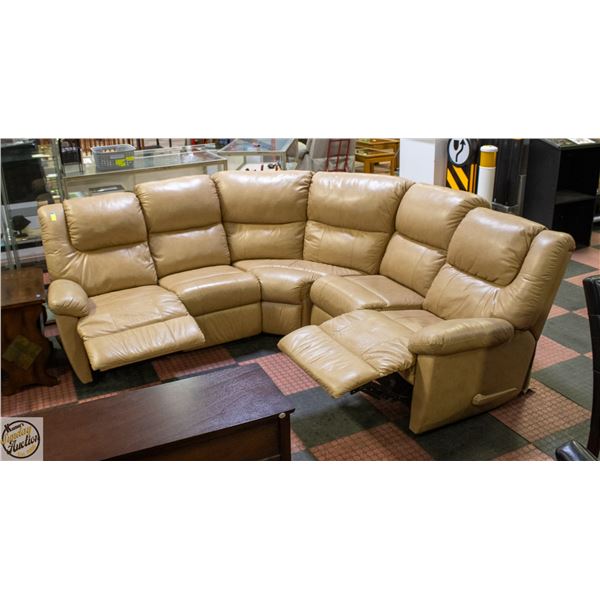 3PC LIGHT BROWN LEATHER CORNER SECTIONAL SOFA