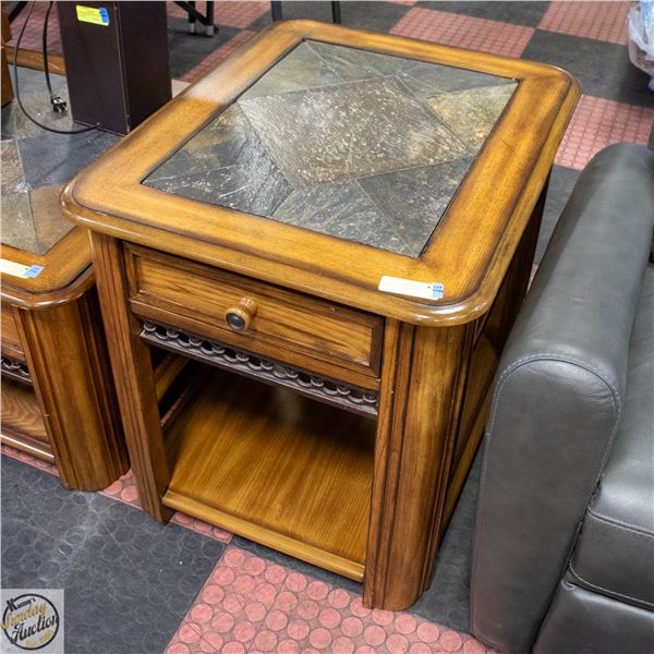 STONE TOPPED SIDE TABLE H-25.5" W-22.75" L-28.5"