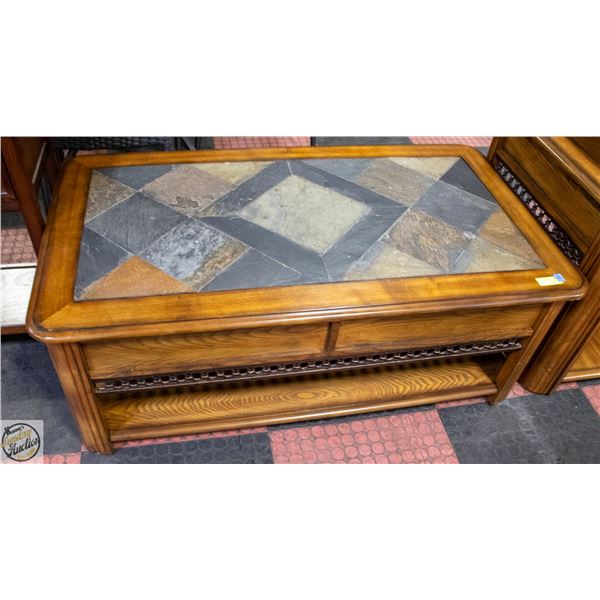 STONE TOPPED COFFEE TABLE H-18.5" W-28" L-50"