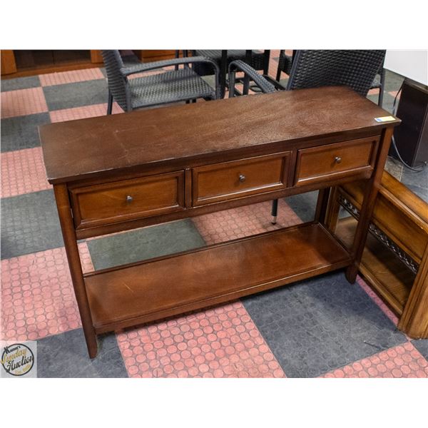 MAHOGANY BROWN HALLWAY TABLE 3 DRAWERS H-29"