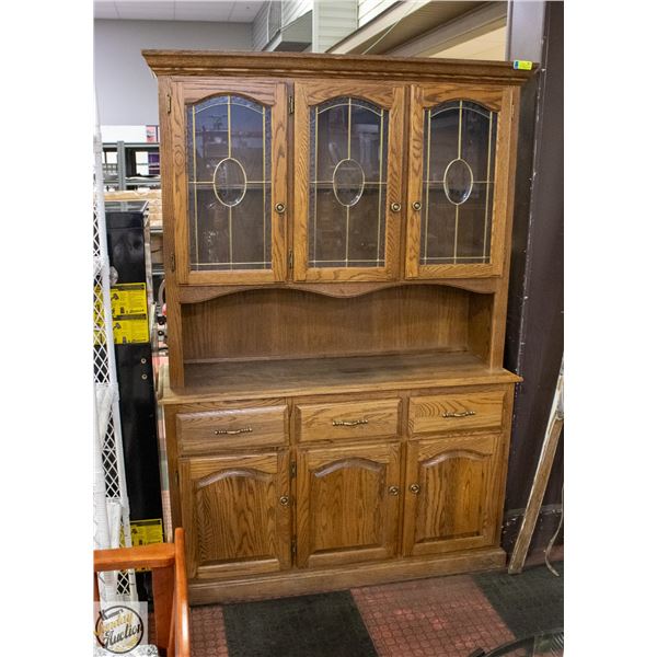 VINTAGE CHINA CABINET WITH ETCHED GLASS DOORS