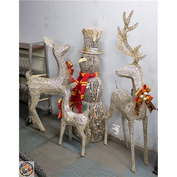 OUTDOOR YARD LIGHT UP DECOR SNOWMAN + 3 DEER
